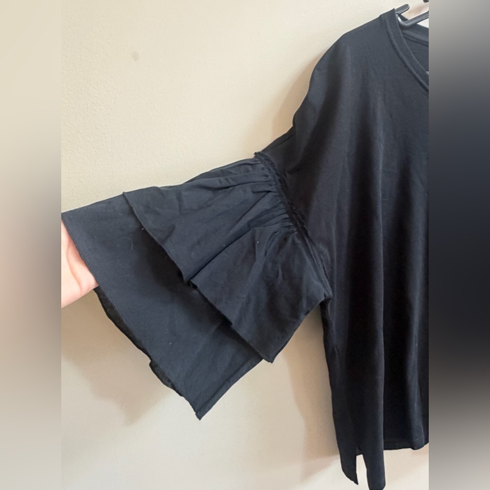 ATM Anthony Thomas Melillo Black Ruffle Sleeve Pullover Shirt Top Blouse Org Tag - Picture 6 of 15